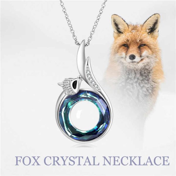 Fine Jewelry Gift 18inch Chain 925 Sterling Silver Crystal Fox Necklace