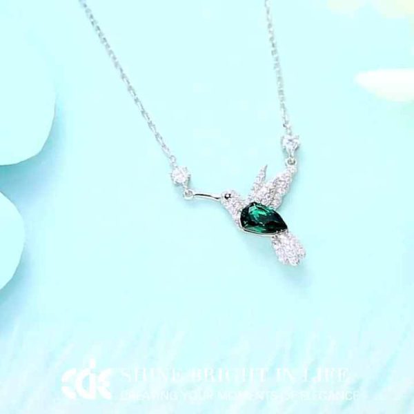 Customizable Bird Pendant Necklace 925 Sterling Silver with Green Phantom Crystal Animal Jewelry for Women