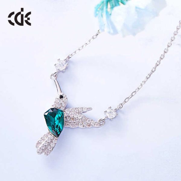 YN0692 Trendy Silver Jewelry Bird Necklace 925 Sterling Silver Animal Jewellery DIY Customized Emerald Crystal Necklace