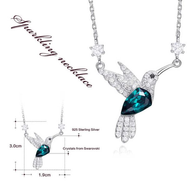 YN0692 Trendy Silver Jewelry Bird Necklace 925 Sterling Silver Animal Jewellery DIY Customized Emerald Crystal Necklace