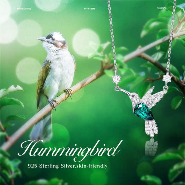 YN0692 Trendy Silver Jewelry Bird Necklace 925 Sterling Silver Animal Jewellery DIY Customized Emerald Crystal Necklace