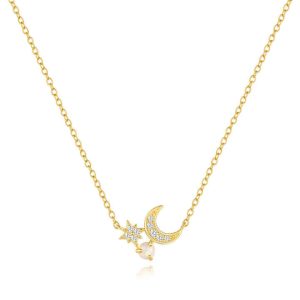 925 Sterling Silver Moon and Six-Pointed Star Opal Zircon Choker Necklace Retro Creative Design