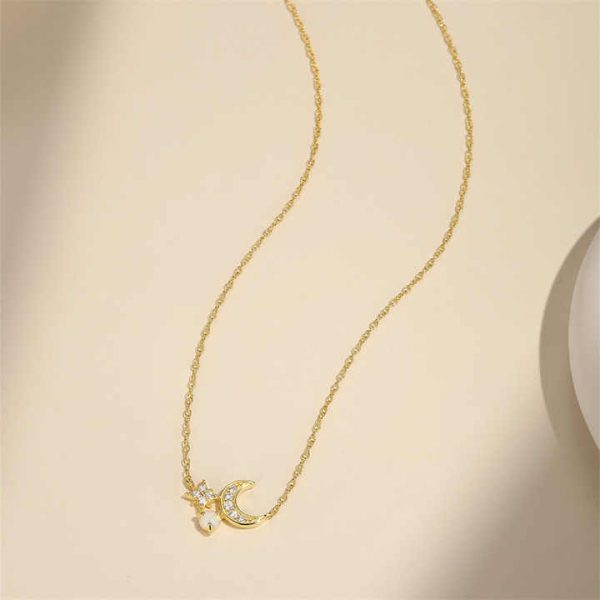 925 Sterling Silver Necklace Six-pointed Star Moon Opal Inlaid Zircon Retro Creative Style Factory Wholesale