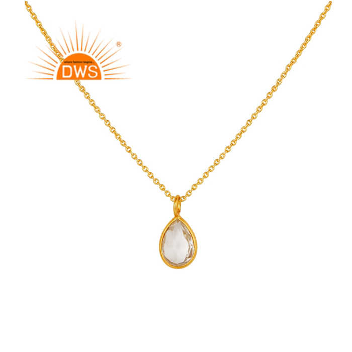 Crystal Quartz Pendant Necklace Gemstone Jewelry Manufacturer 18k Gold Plated Designer Silver Necklace Vintage Collection