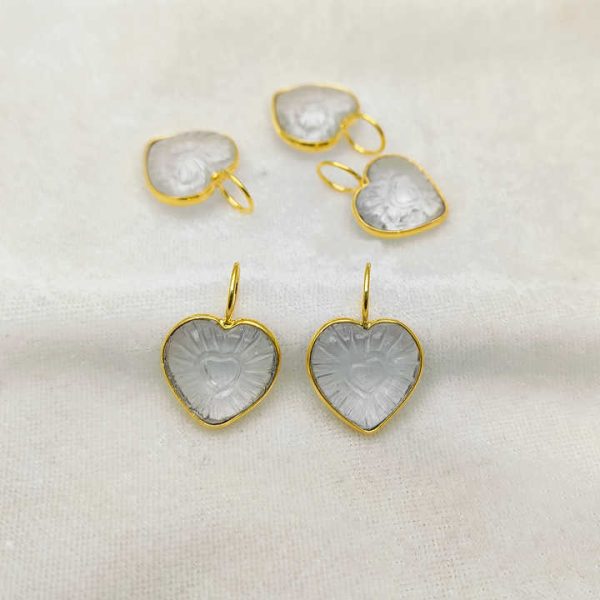 Crystal Gemstone Heart Carving Pendant Gold Vermeil Woman Necklace Pendant for Jewelry Making Findings Supplier