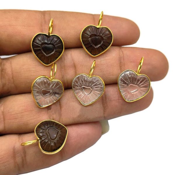 Crystal Gemstone Heart Carving Pendant Gold Vermeil Woman Necklace Pendant for Jewelry Making Findings Supplier
