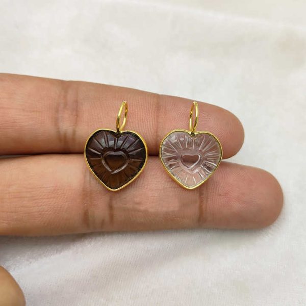 Crystal Gemstone Heart Carving Pendant Gold Vermeil Woman Necklace Pendant for Jewelry Making Findings Supplier