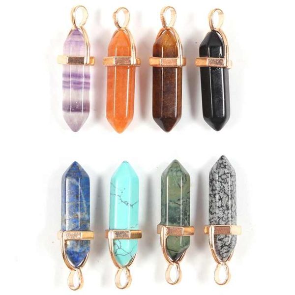 Natural Quartz Crystal Hexagon Pendant Charms Hexagonal Healing Reiki Point Pillar Pendulum Stone Pendants for Jewelry Making