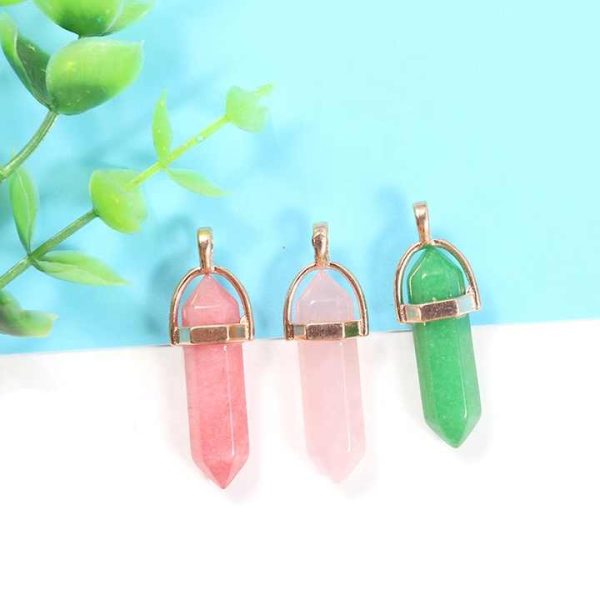 Natural Quartz Crystal Hexagon Pendant Charms Hexagonal Healing Reiki Point Pillar Pendulum Stone Pendants for Jewelry Making