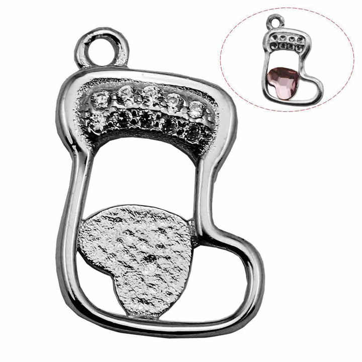 Beadsnice ID30797 925 Sterling Silver Pendant Base Micro Pave Socks Shape Fit Austria Crystal 2808 15.5x12.5mm Bezel Setting
