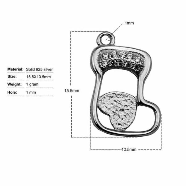 Beadsnice ID30797 925 Sterling Silver Pendant Base Micro Pave Socks Shape Fit Austria Crystal 2808 15.5x12.5mm Bezel Setting