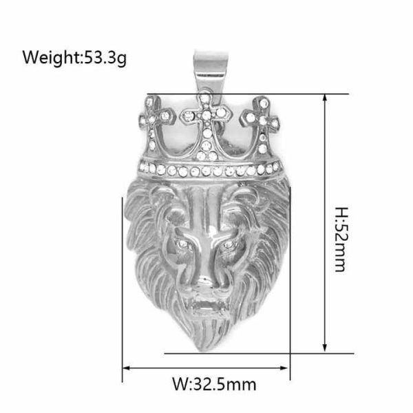 Hip Hop Jewelry Stainless Steel Gold Rhinestone Crystal Crown lion Head Pendant Diamond Crown lion king Pendant Necklace