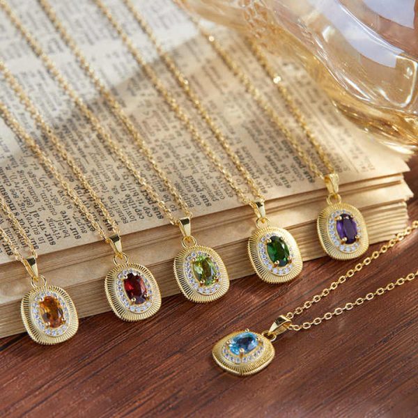 Wholesale S925 Sterling Silver Multicolor Natural Gemstone Pendant Necklace for Women Topaz Amethyst Charms Crystal Pendants