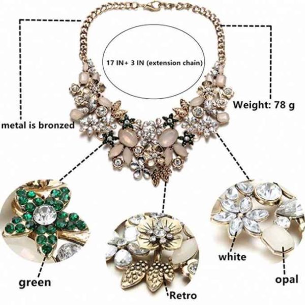 With Crystal Flower Cluster for Women Weddings Prom Antique Gold Bib Statement Necklace