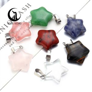 Zhe Ying 20mm Natural Stone Star Pendant Necklace Crystal Wholesale Charms Stone Pendant for Jewelry Making Necklace