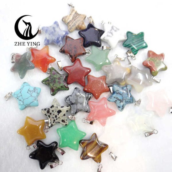 Zhe Ying 20mm Natural Stone Star Pendant Necklace Crystal Wholesale Charms Stone Pendant for Jewelry Making Necklace
