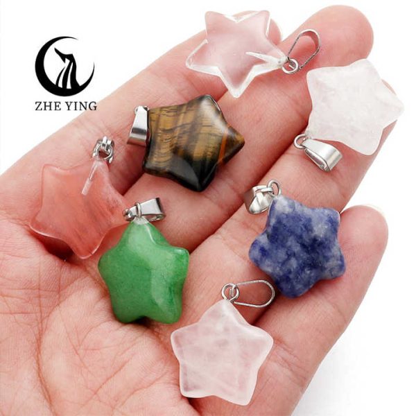 Zhe Ying 20mm Natural Stone Star Pendant Necklace Crystal Wholesale Charms Stone Pendant for Jewelry Making Necklace
