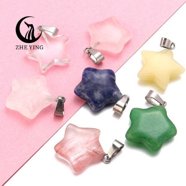 Zhe Ying 20mm Natural Stone Star Pendant Necklace Crystal Wholesale Charms Stone Pendant for Jewelry Making Necklace