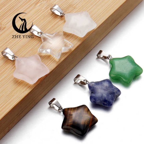 Zhe Ying 20mm Natural Stone Star Pendant Necklace Crystal Wholesale Charms Stone Pendant for Jewelry Making Necklace
