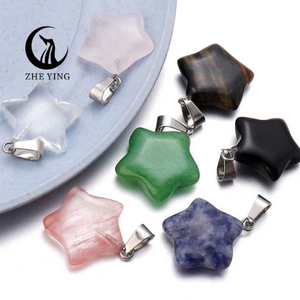 Zhe Ying 20mm Natural Stone Star Pendant Necklace Crystal Wholesale Charms Stone Pendant for Jewelry Making Necklace