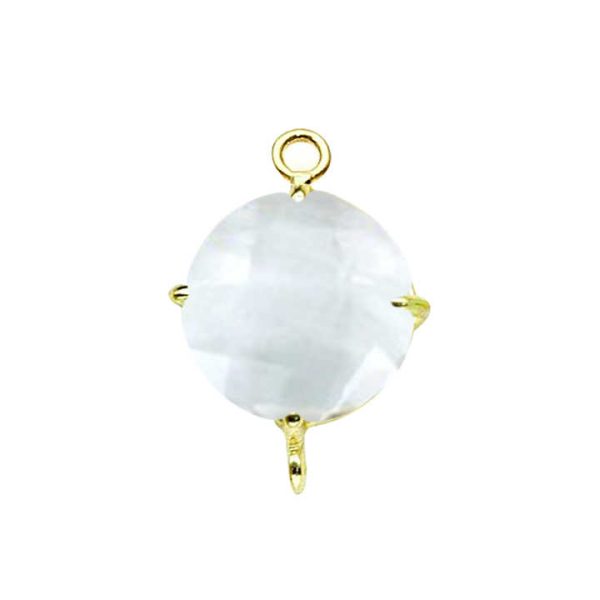 925 Sterling Silver Faceted Round 10mm Crystal Quartz Gemstone Prong Setting DIY Necklace Making Jewelry Charm Connector