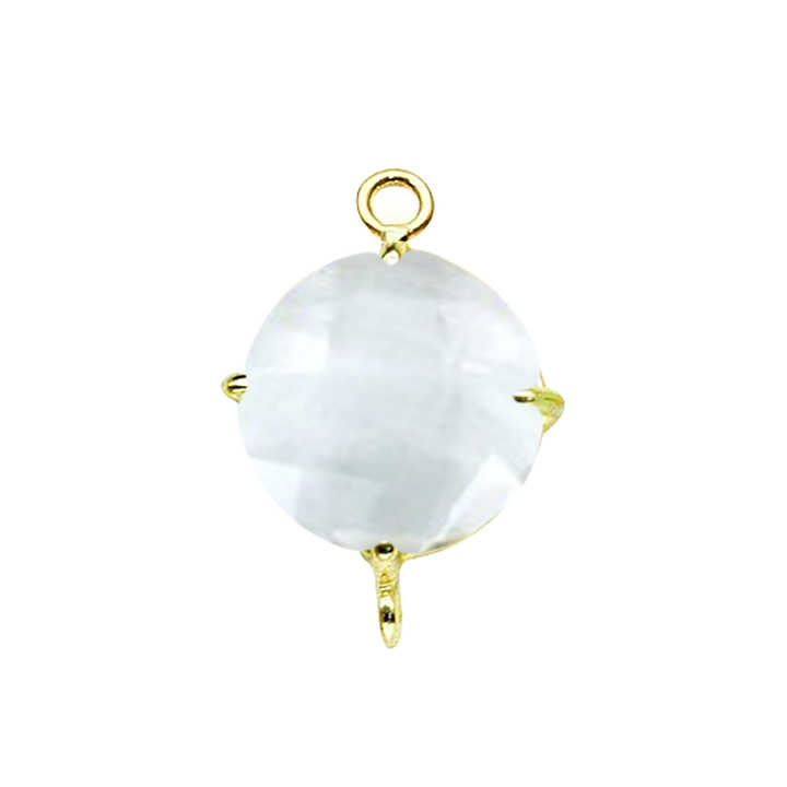 925 Sterling Silver Faceted Round 10mm Crystal Quartz Gemstone Prong Setting DIY Necklace Making Jewelry Charm Connector