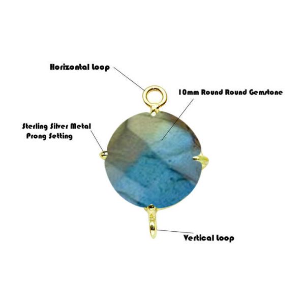 925 Sterling Silver Faceted Round 10mm Crystal Quartz Gemstone Prong Setting DIY Necklace Making Jewelry Charm Connector