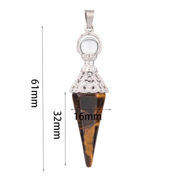 Natural Stone Crystal Conical Pendants Necklace DIY Jewelry Crystal Hexagon Column Spirit Pendant for Women and Men