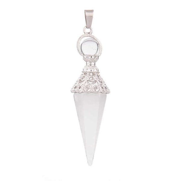 Natural Stone Crystal Conical Pendants Necklace DIY Jewelry Crystal Hexagon Column Spirit Pendant for Women and Men