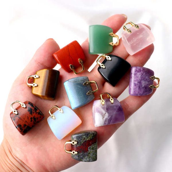Hand Carved Mini Crystal Handbags, Crystal Bag Pendant for Necklace,Natural Stone Purse Necklace Pendant