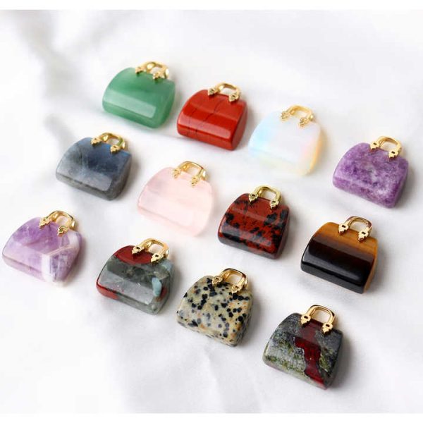 Hand Carved Mini Crystal Handbags, Crystal Bag Pendant for Necklace,Natural Stone Purse Necklace Pendant