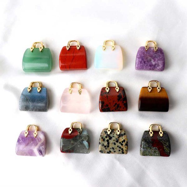 Hand Carved Mini Crystal Handbags, Crystal Bag Pendant for Necklace,Natural Stone Purse Necklace Pendant