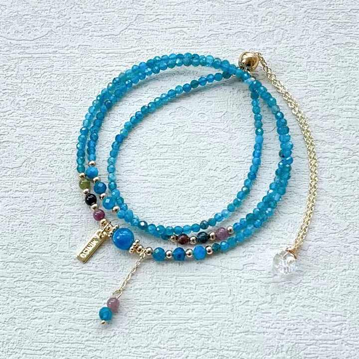14k Gold Filled Hand Made 3mm Blue Apatite Faced Bracelet Natural Crystal Gemstone Fine Jewelry