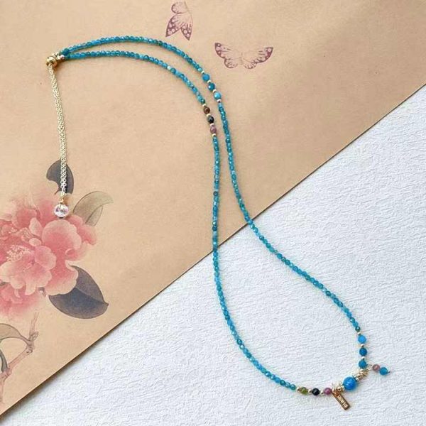 14k Gold Filled Hand Made 3mm Blue Apatite Faced Bracelet Natural Crystal Gemstone Fine Jewelry