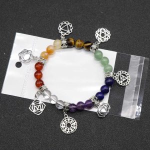7 Chakra Natural Crystal Stone 8mm Beaded Bracelet Yoga Healing Gemstone Agate Colorful Stone Bracelet for Men Women