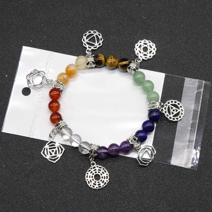 7 Chakra Natural Crystal Stone 8mm Beaded Bracelet Yoga Healing Gemstone Agate Colorful Stone Bracelet for Men Women