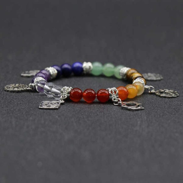 7 Chakra Natural Crystal Stone 8mm Beaded Bracelet Yoga Healing Gemstone Agate Colorful Stone Bracelet for Men Women