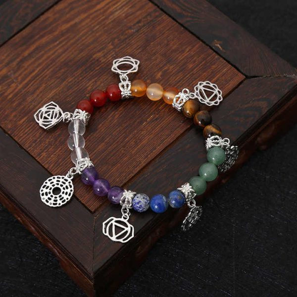 7 Chakra Natural Crystal Stone 8mm Beaded Bracelet Yoga Healing Gemstone Agate Colorful Stone Bracelet for Men Women