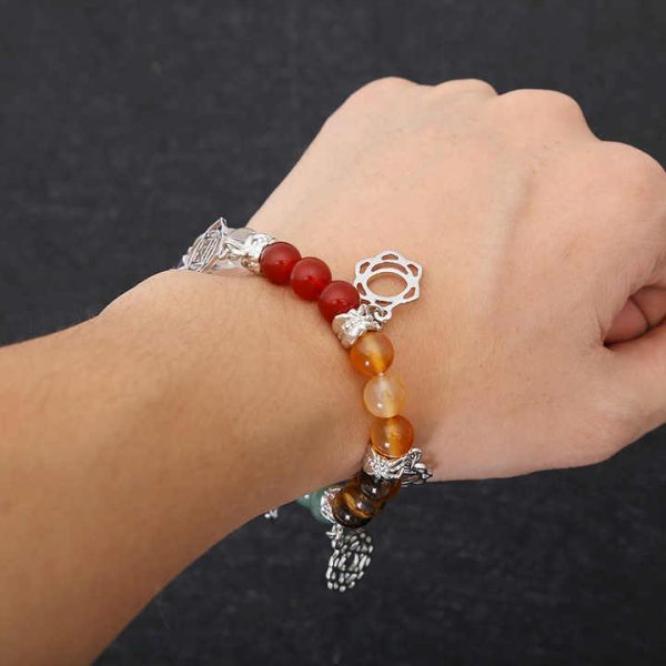 7 Chakra Natural Crystal Stone 8mm Beaded Bracelet Yoga Healing Gemstone Agate Colorful Stone Bracelet for Men Women