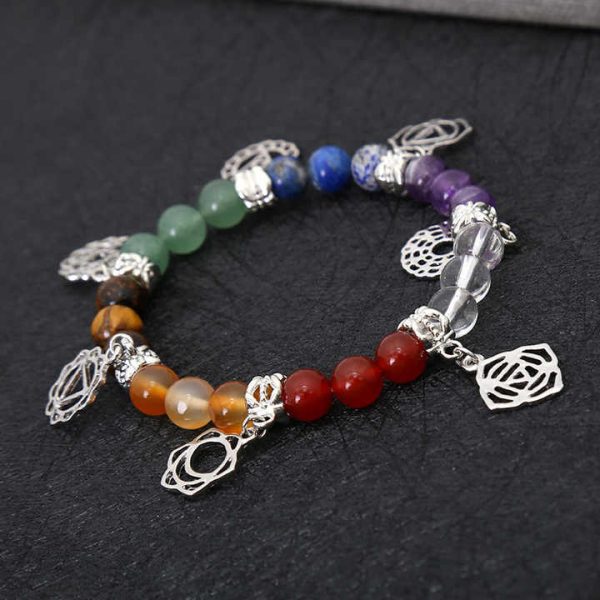 7 Chakra Natural Crystal Stone 8mm Beaded Bracelet Yoga Healing Gemstone Agate Colorful Stone Bracelet for Men Women