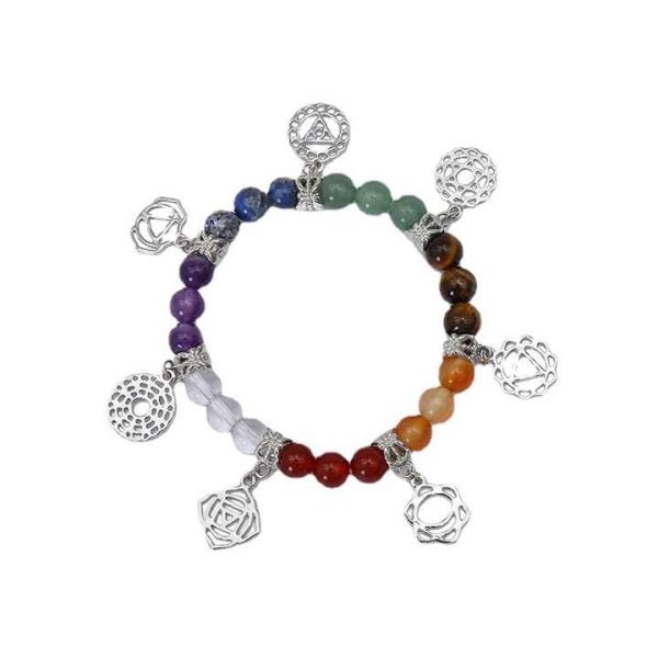 7 Chakra Natural Crystal Stone 8mm Beaded Bracelet Yoga Healing Gemstone Agate Colorful Stone Bracelet for Men Women