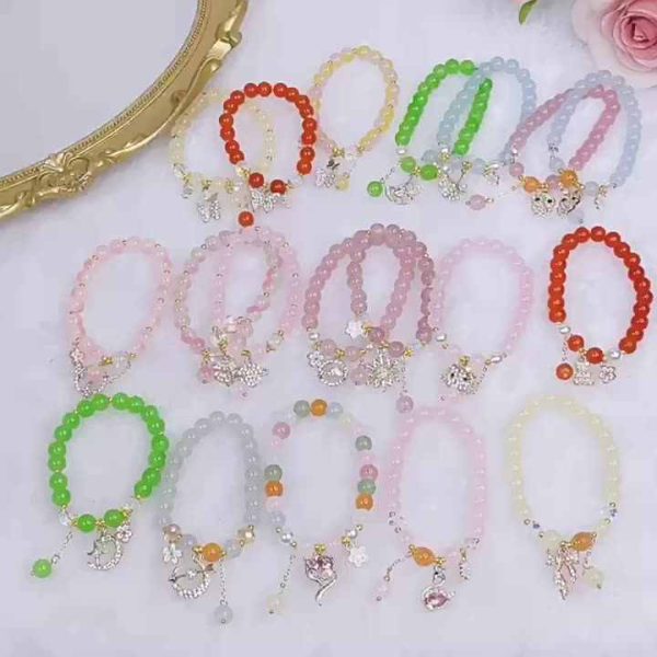Trendy Glass Bead Charm Bracelet with Cartoon Butterfly Moon Star Charms for Teens and Kids