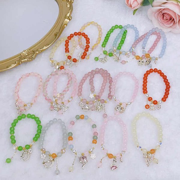 Wholesale Colorful Popping Crystal Beads Bracelets Kids Princess Cartoon Butterfly Moon Star Cute Charm Bracelets for Teen Girls