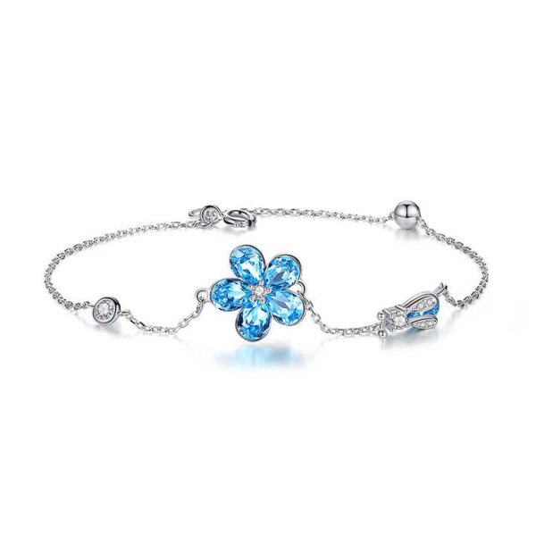 SWB08 Blue Crystal Jewelry Wholesale 925 Silver Flower Shape Design Chain Personalized Bracelet