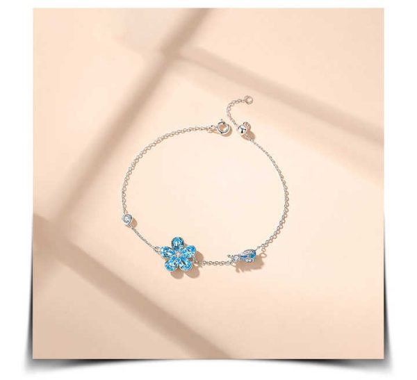 SWB08 Blue Crystal Jewelry Wholesale 925 Silver Flower Shape Design Chain Personalized Bracelet