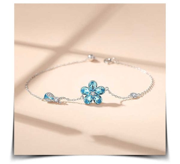 SWB08 Blue Crystal Jewelry Wholesale 925 Silver Flower Shape Design Chain Personalized Bracelet