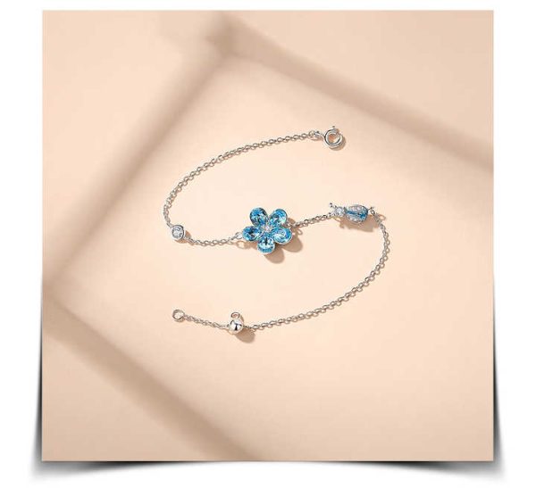 SWB08 Blue Crystal Jewelry Wholesale 925 Silver Flower Shape Design Chain Personalized Bracelet