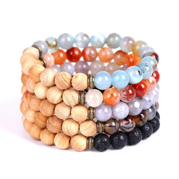 Crystal Bracelet Agate Stone Beads Log Bracelet Stress Relief Adjustable Bracelet Aromatherapy Essential Oil Diffusion Therapy
