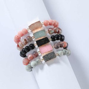 Fashion Handmade Natural Stone Beaded Elastic Bracelet Women Crystal Druzy Stone Bead Stretch Couple Bracelet for Gift