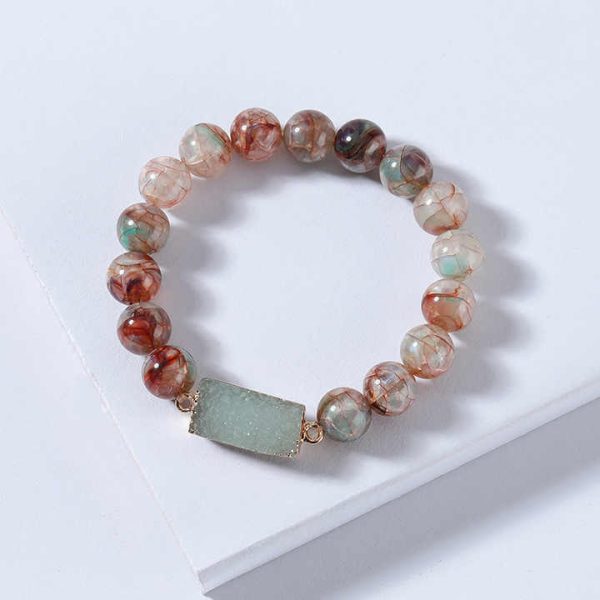 Fashion Handmade Natural Stone Beaded Elastic Bracelet Women Crystal Druzy Stone Bead Stretch Couple Bracelet for Gift